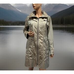 Cole Haan Rain Jacket Womens Size L Tan Iridescent Packable Hooded Trench Coat